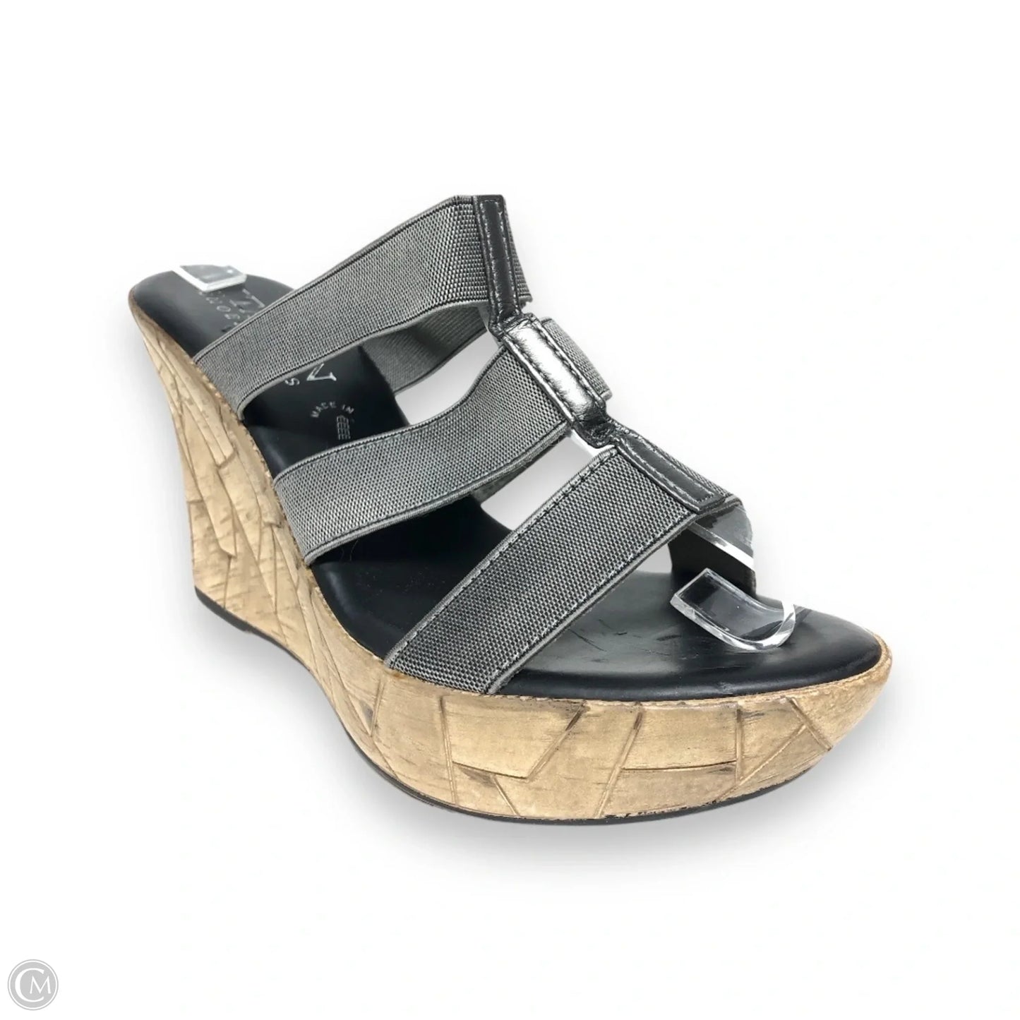Sandals Heels Wedge By Italian Shoemakers In Black & Grey, Size: 9