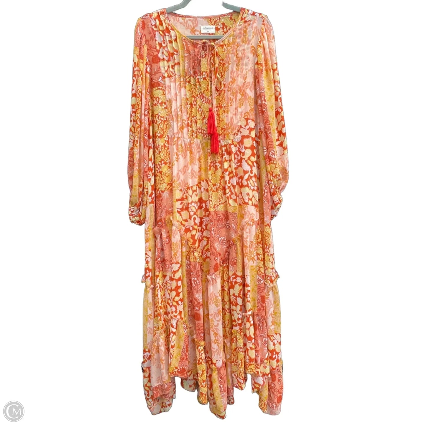 Dress Casual Midi By Cmc In Orange & Pink, Size: Xl