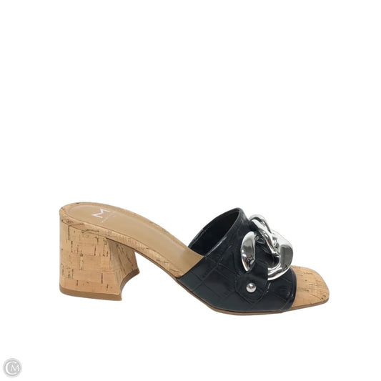 Sandals Heels Block By Marc Fisher In Black & Silver, Size: 7