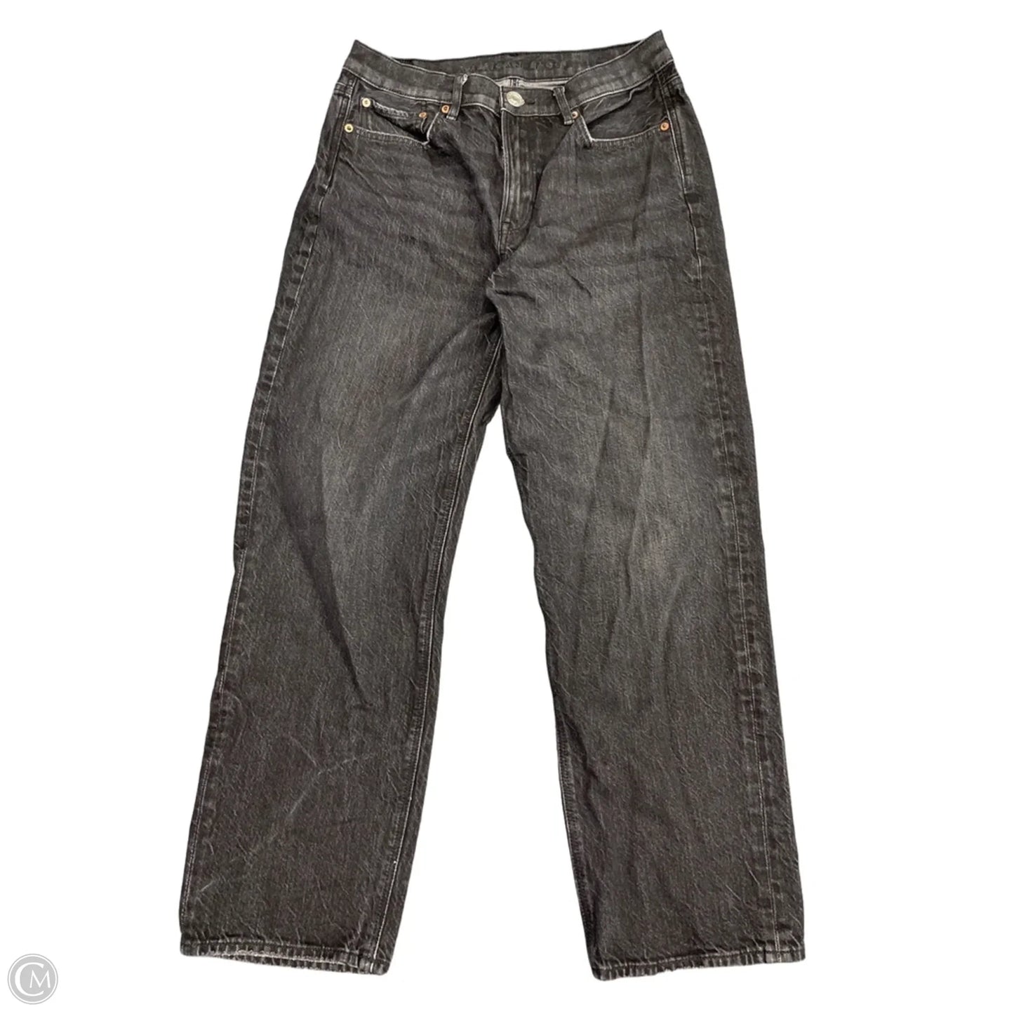 Jeans Straight By American Eagle In Black Denim, Size: 8