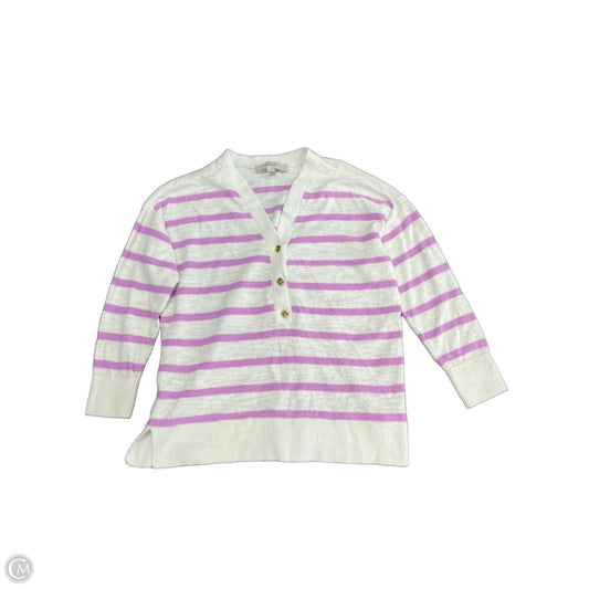 Top Long Sleeve By Loft In Purple & White, Size: S