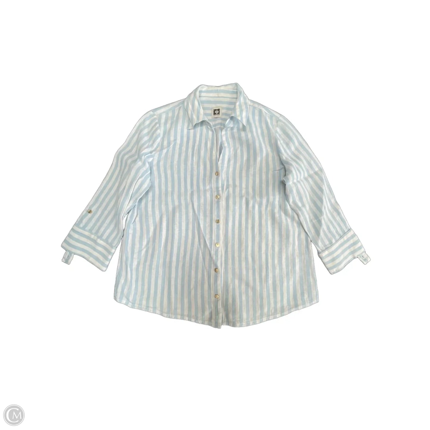 Top Long Sleeve By Anne Klein In Blue & White, Size: M