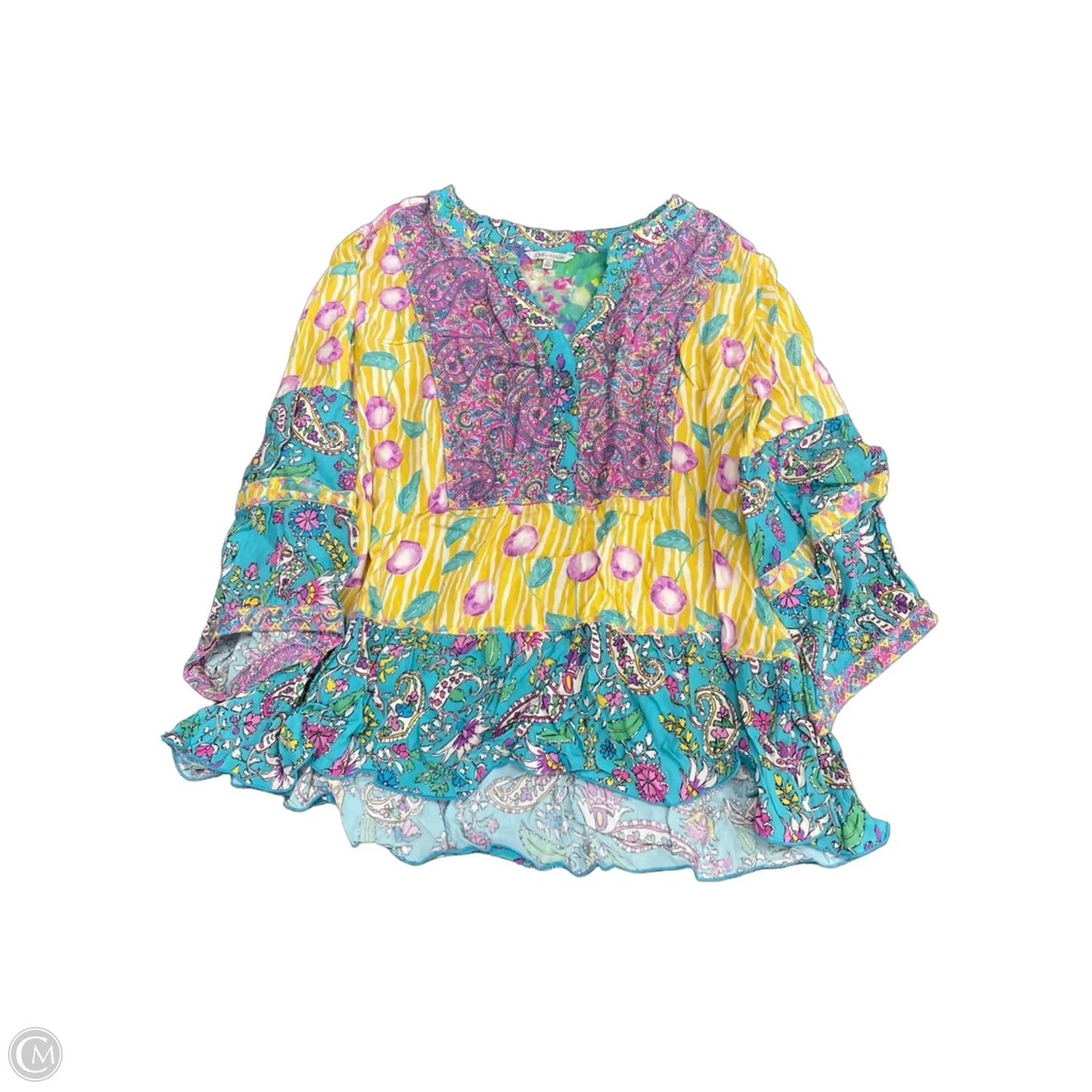 Top Long Sleeve By John Mark In Blue & Yellow, Size: 1x