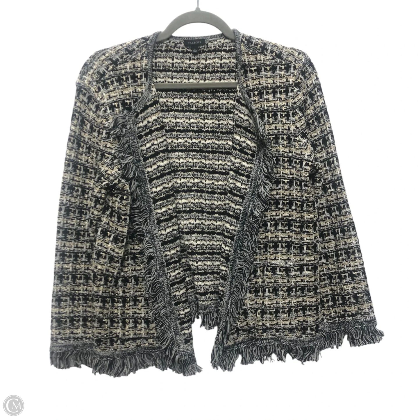 Sweater Cardigan By Talbots In Black & Cream, Size: S