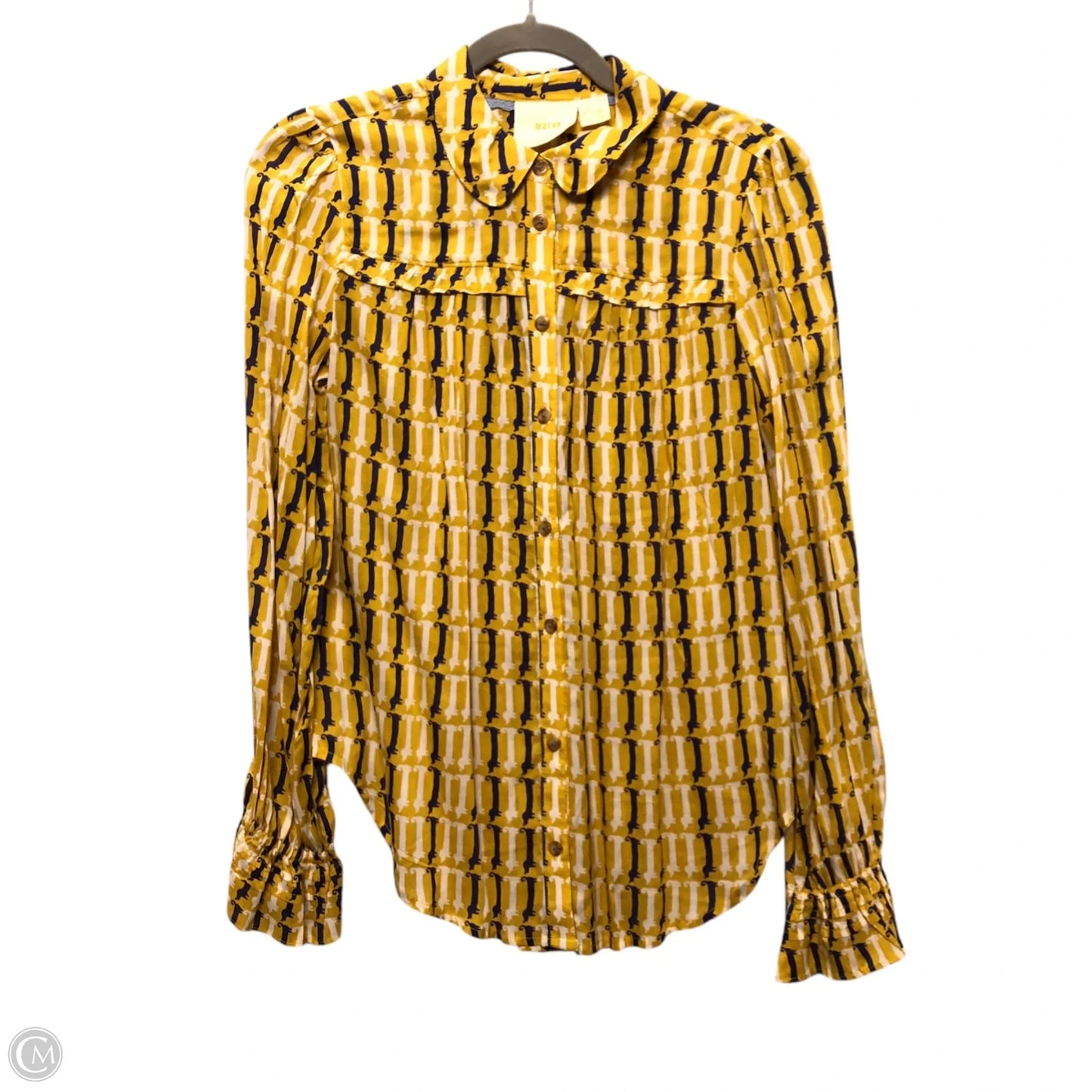 Top Long Sleeve By Maeve In Blue & Yellow, Size: 4