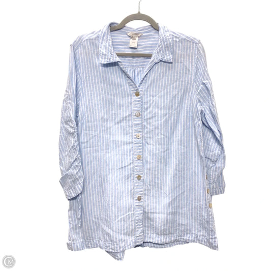 Top Long Sleeve By John Mark In Blue & White, Size: L