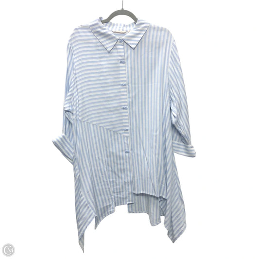 Tunic 3/4 Sleeve By Soft Surroundings In Blue & White, Size: 1x