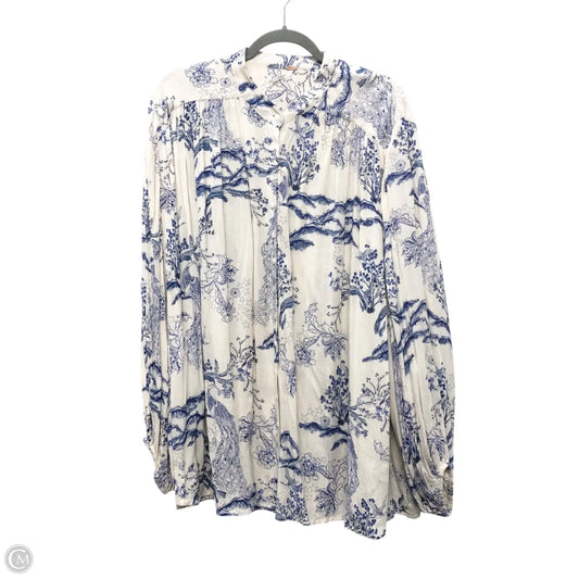 Tunic Long Sleeve By Free People In Blue & White, Size: M