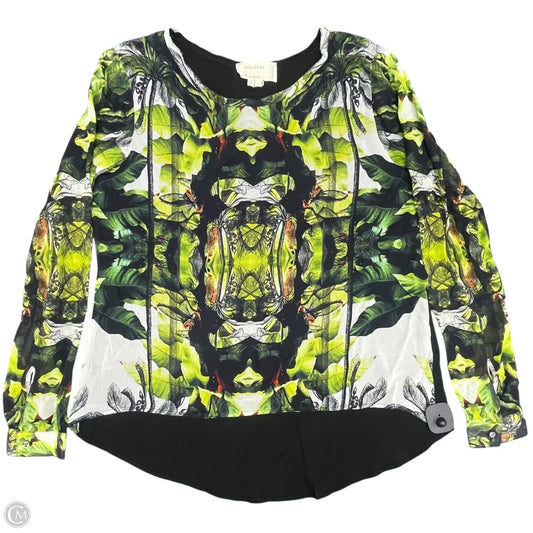 Blouse Long Sleeve By Nicole Miller In Black & Green, Size: S
