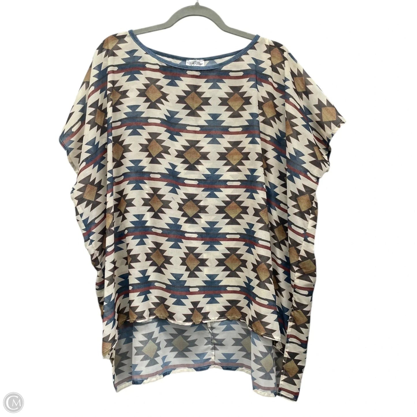 Blouse Short Sleeve By Cmb In Blue & Cream, Size: Osfm