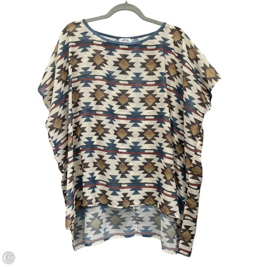 Blouse Short Sleeve By Cmb In Blue & Cream, Size: Osfm