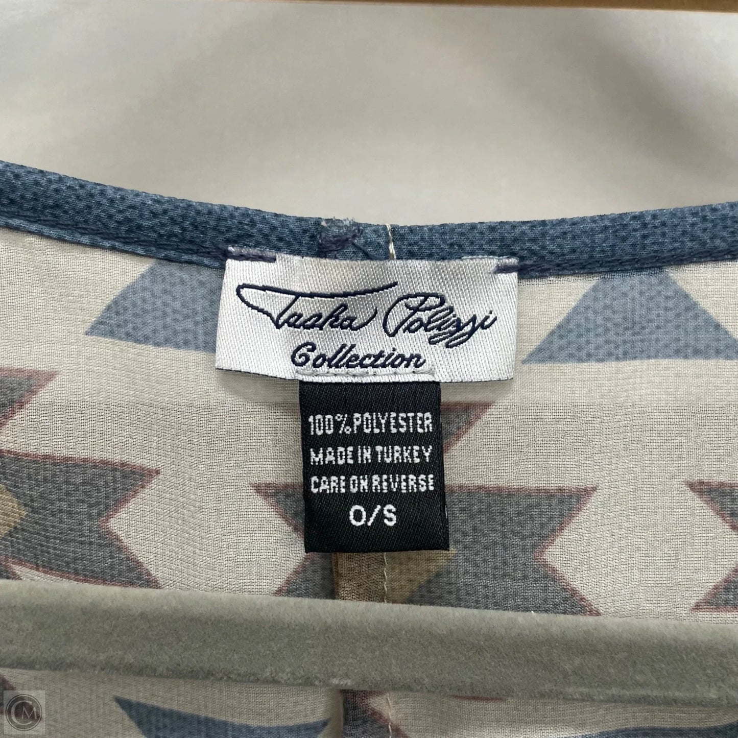 Blouse Short Sleeve By Cmb In Blue & Cream, Size: Osfm