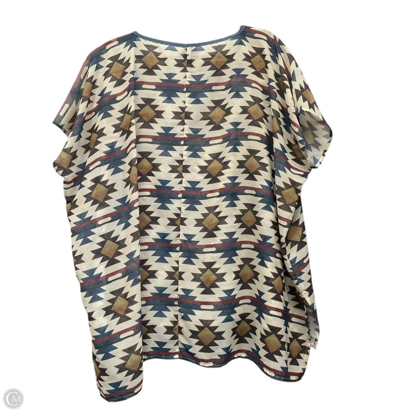 Blouse Short Sleeve By Cmb In Blue & Cream, Size: Osfm