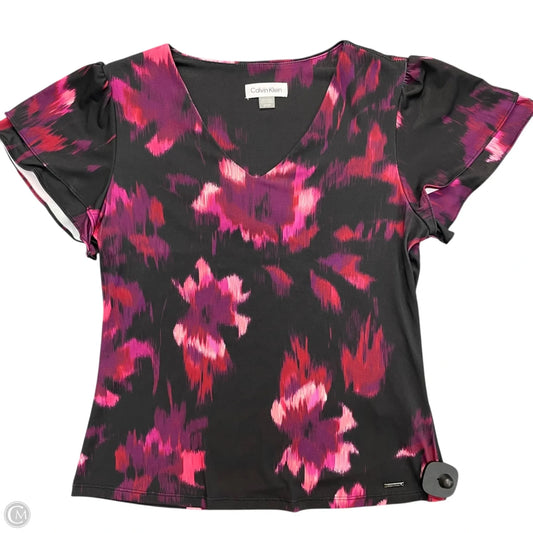 Blouse Short Sleeve By Calvin Klein In Black & Purple, Size: S
