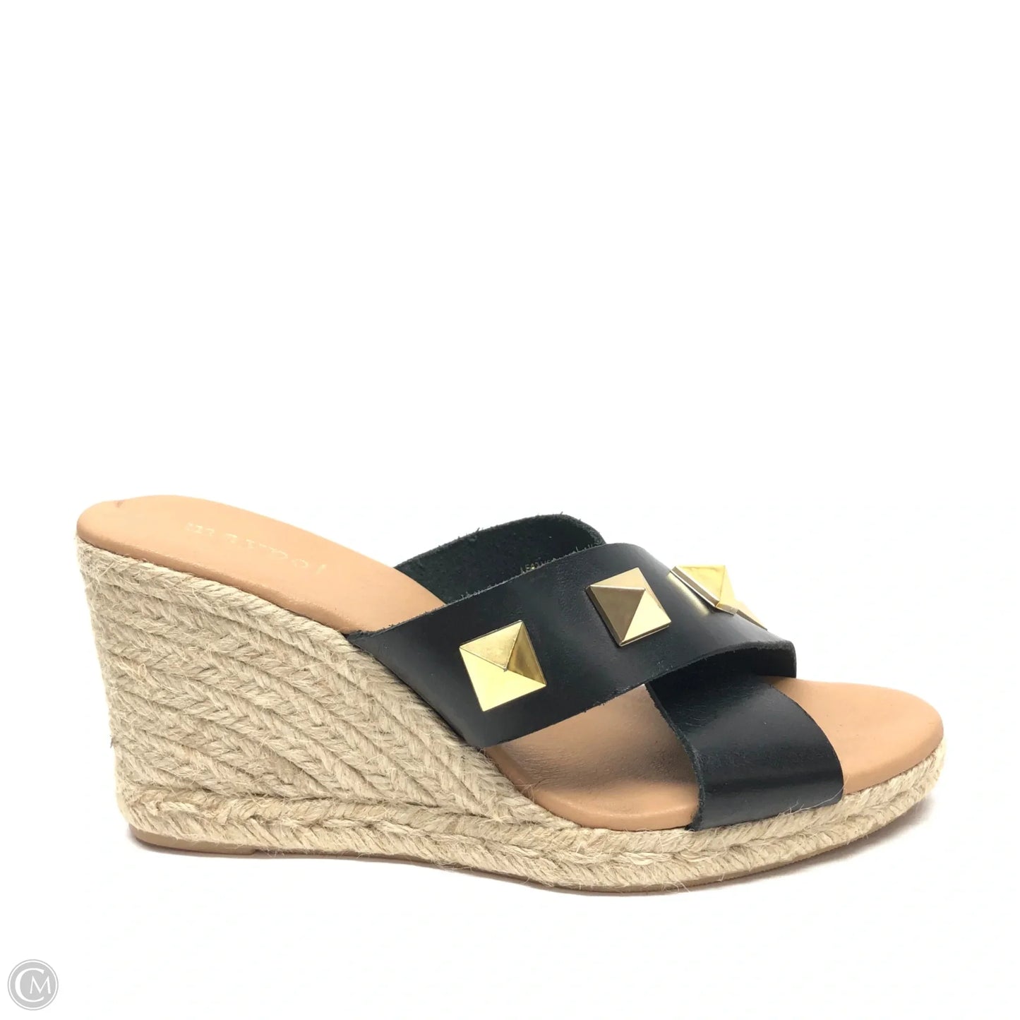 Sandals Heels Wedge By Clothes Mentor In Black & Gold, Size: 9