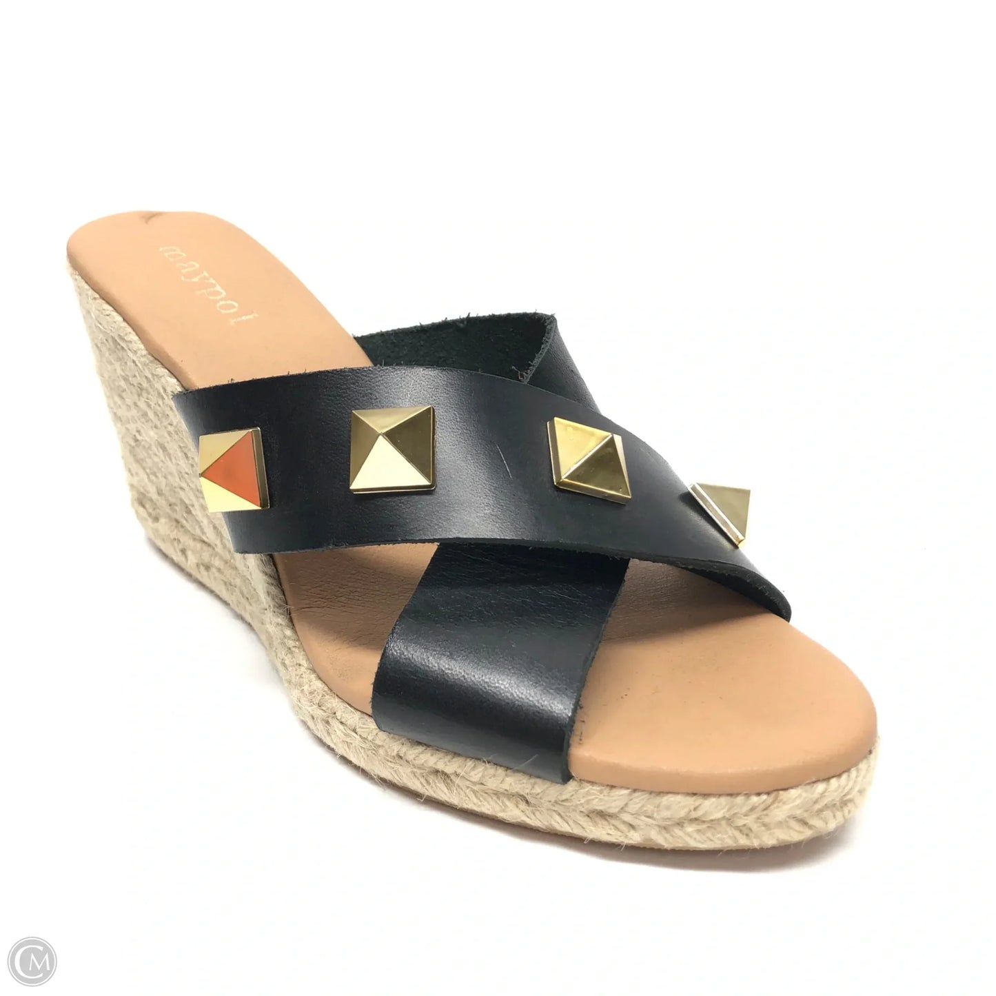 Sandals Heels Wedge By Clothes Mentor In Black & Gold, Size: 9