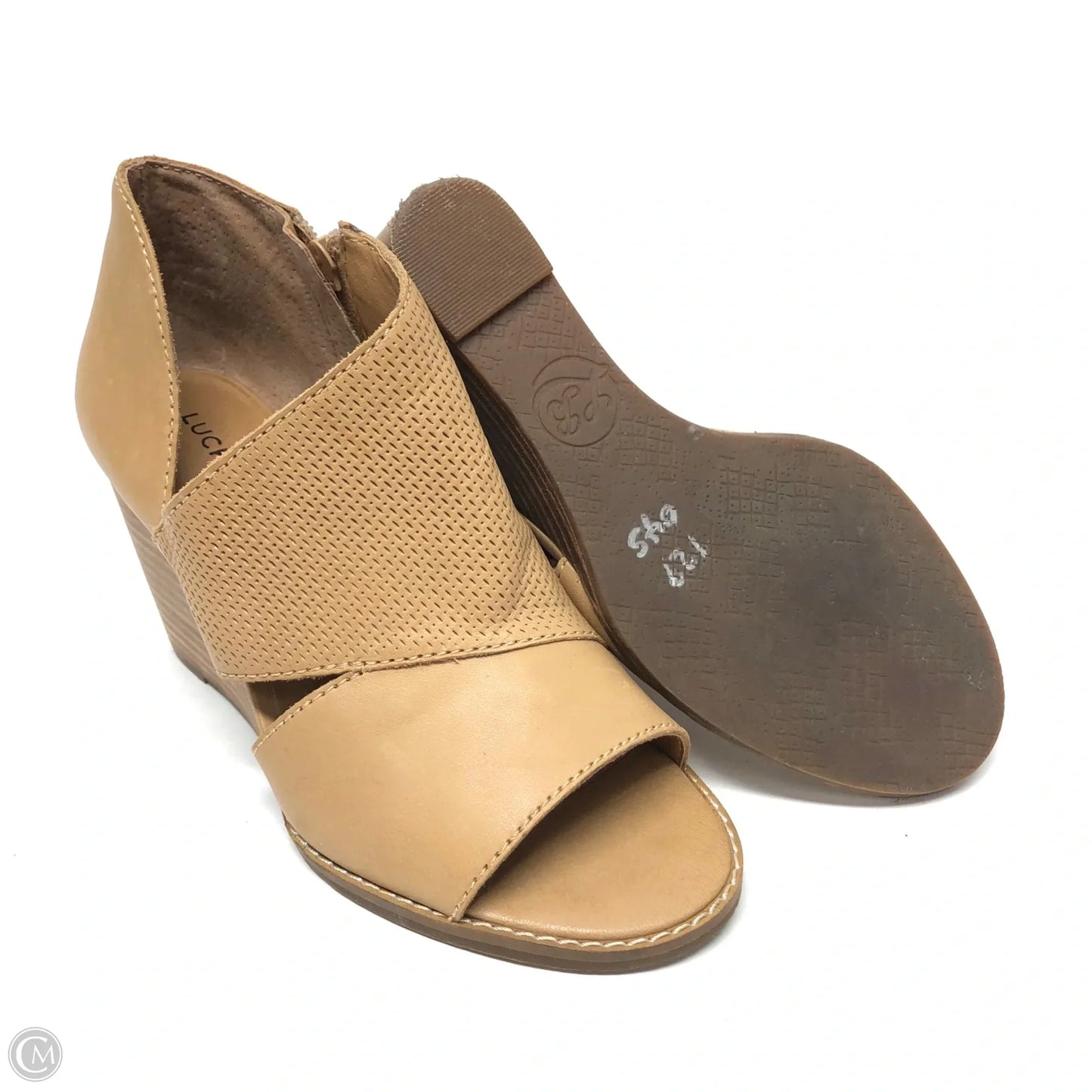 Sandals Heels Wedge By Lucky Brand In Beige, Size: 6.5