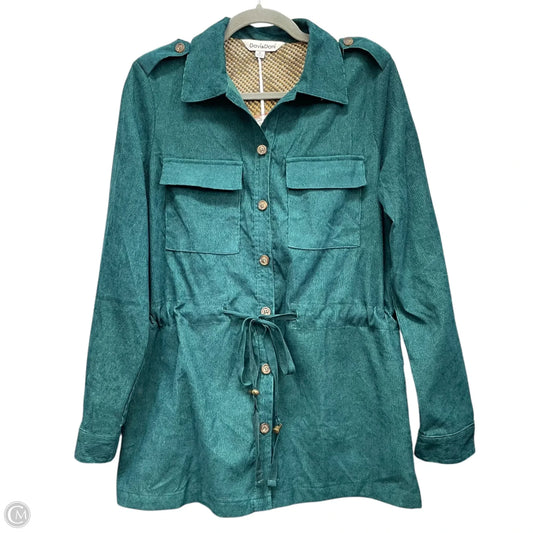 Jacket Shirt By Davi & Dani In Green & Tan, Size: M