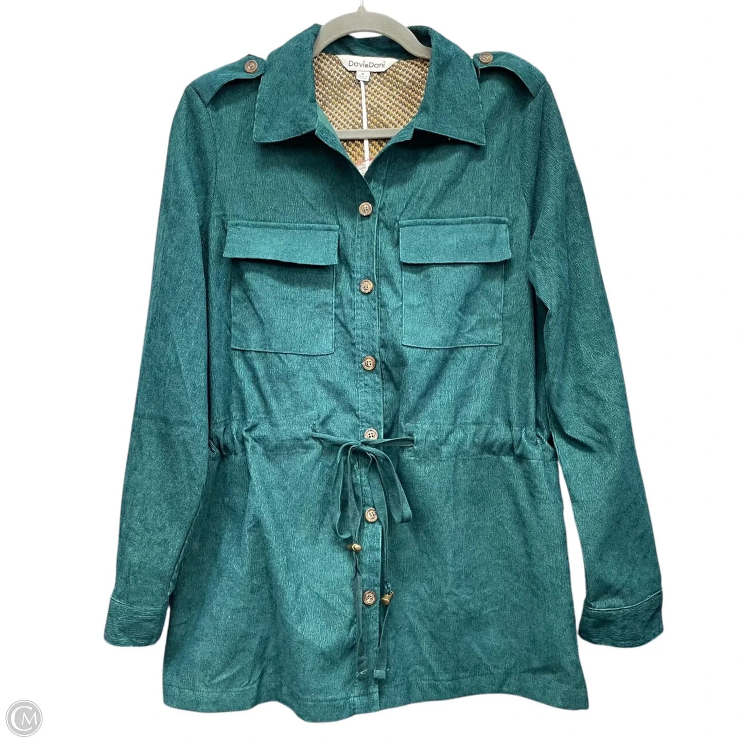 Jacket Shirt By Davi & Dani In Green & Tan, Size: M