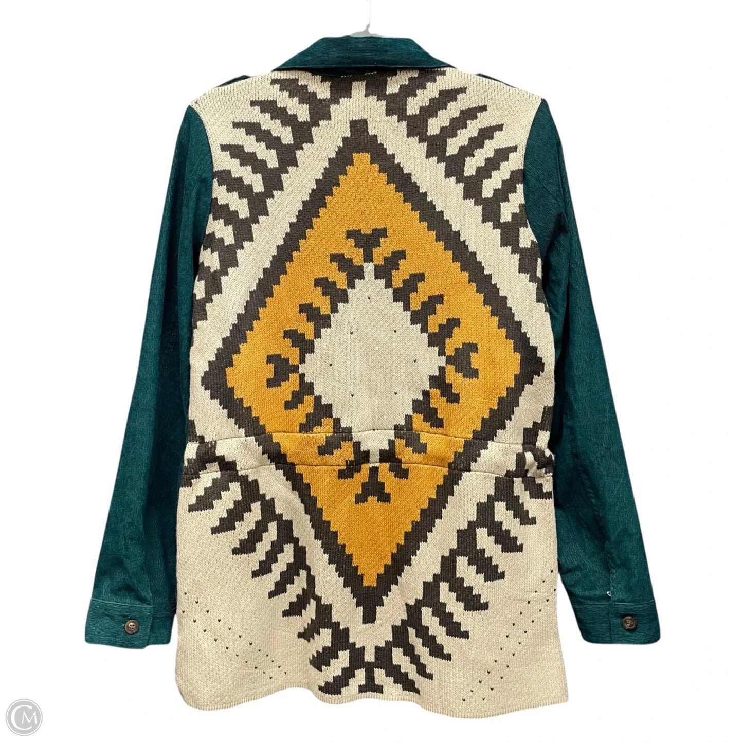 Jacket Shirt By Davi & Dani In Green & Tan, Size: M