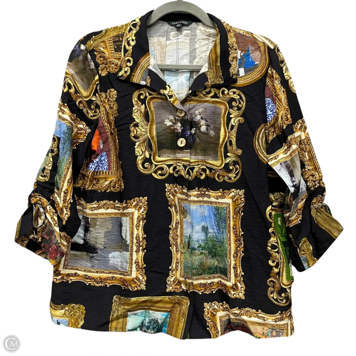 Top 3/4 Sleeve By John Mark In Black & Gold, Size: Mp