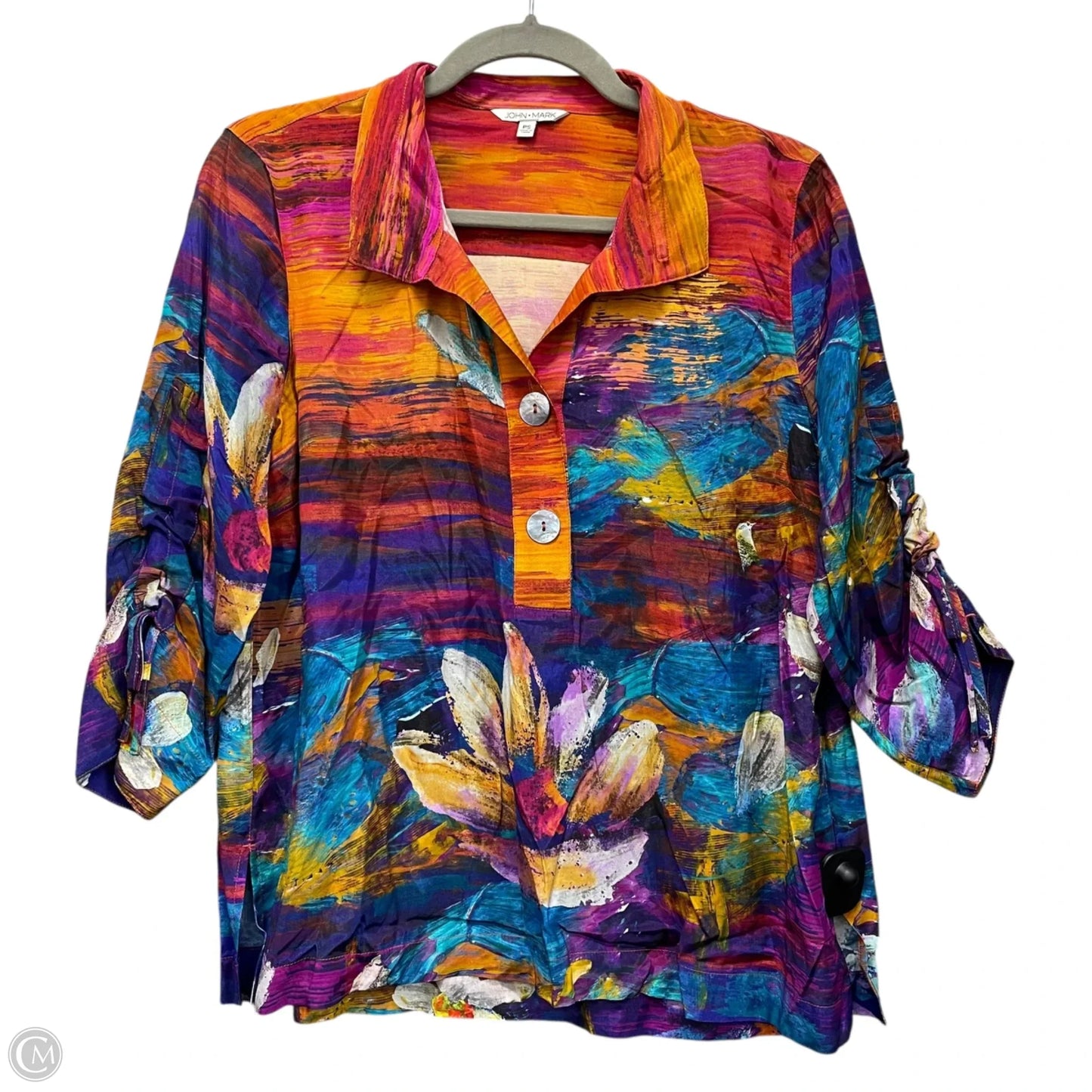 Top Long Sleeve By John Mark In Blue & Orange, Size: Sp