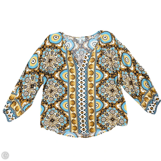 Blouse Long Sleeve By Liverpool In Blue & Tan, Size: S