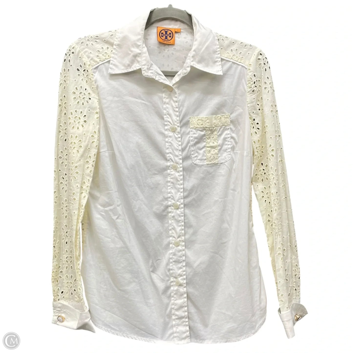 Top Long Sleeve Designer By Tory Burch In Cream, Size: 4