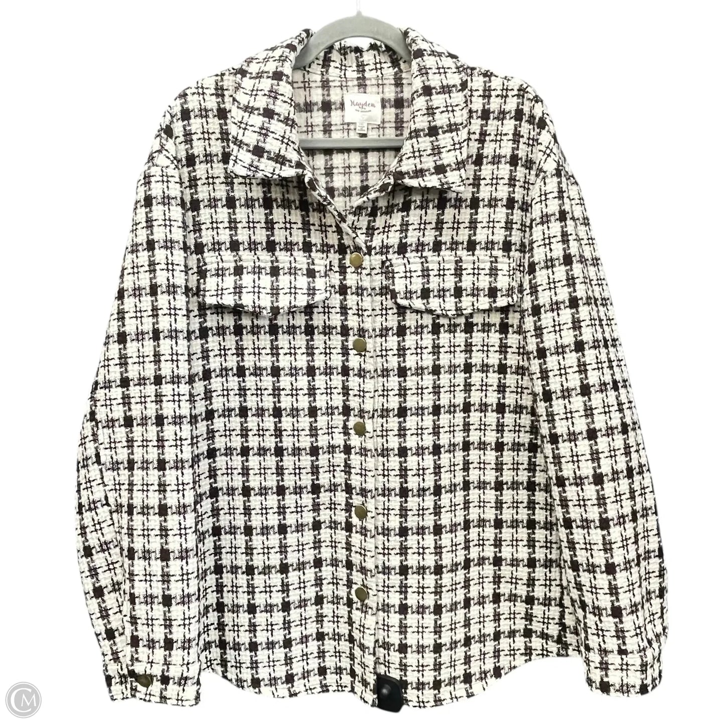 Jacket Shirt By Hayden La In Brown & Cream, Size: 1x