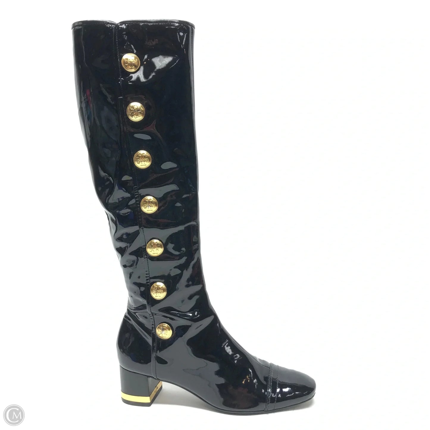 Boots Designer By Tory Burch In Black & Gold, Size: 6