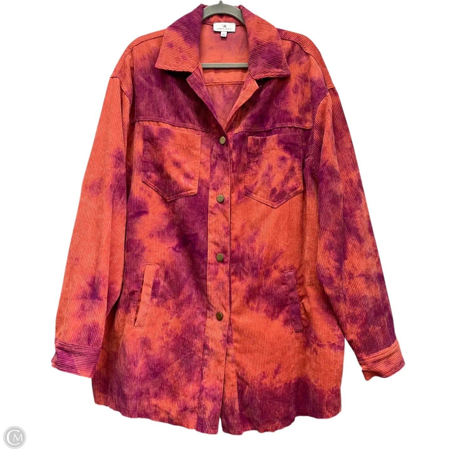 Jacket Shirt By Urban Daizy In Orange & Purple, Size: L