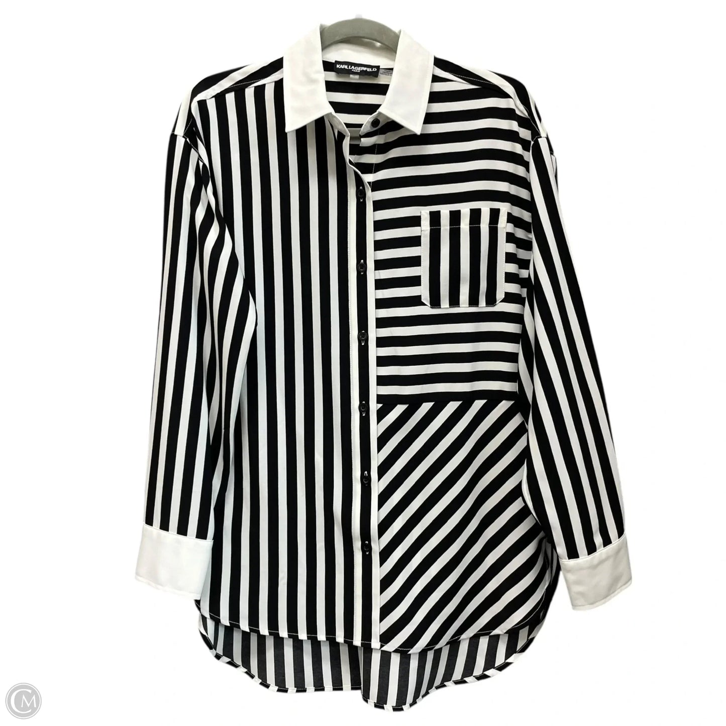 Top Long Sleeve Designer By Karl Lagerfeld In Striped Pattern, Size: Xs