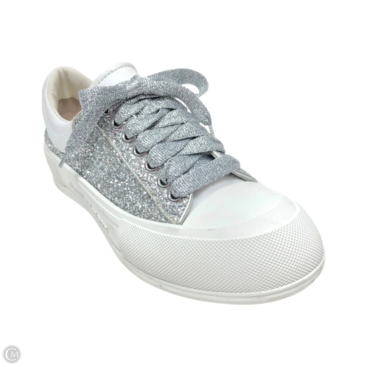 Shoes Luxury Designer By Alexander Mcqueen In Silver & White, Size: 9.5