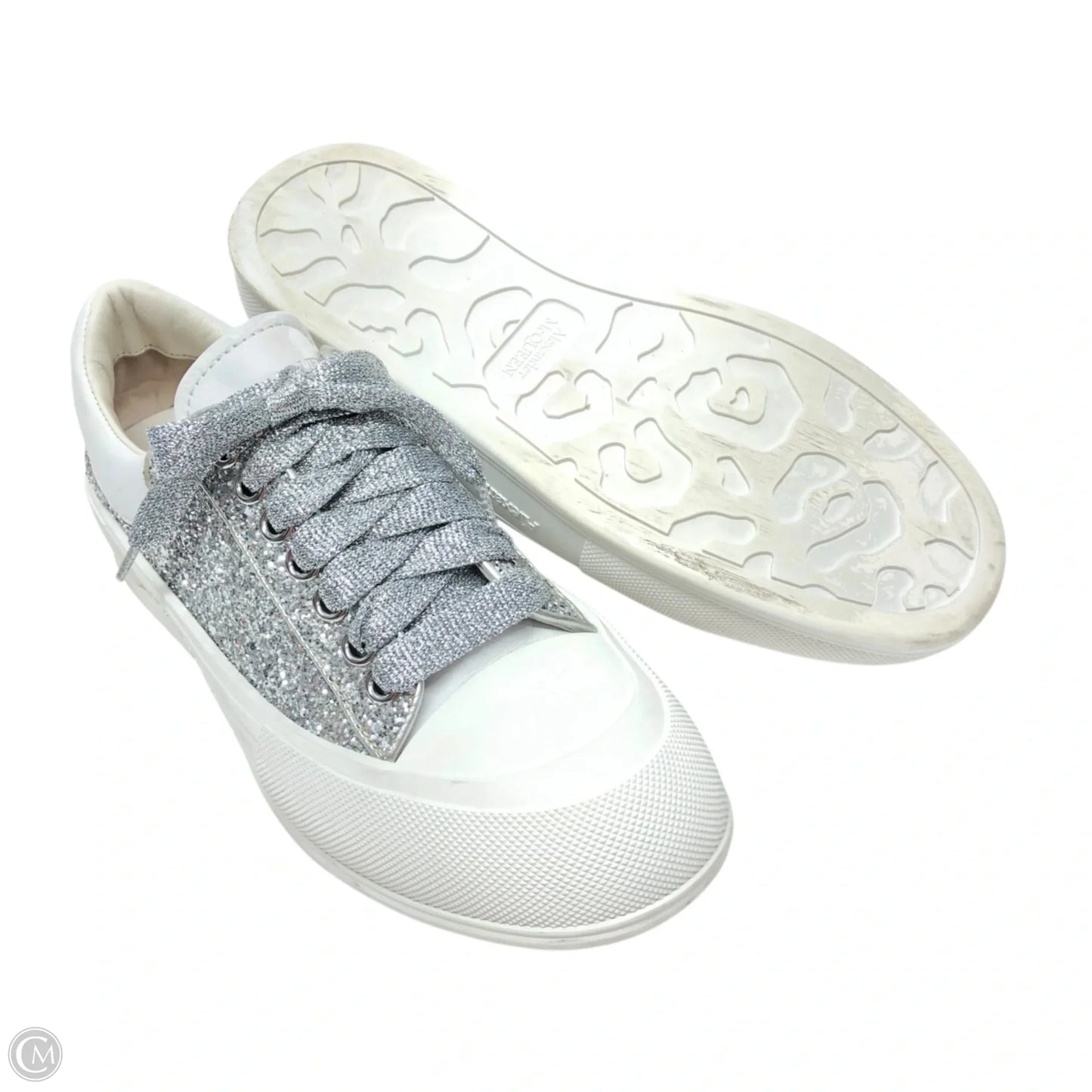 Shoes Luxury Designer By Alexander Mcqueen In Silver & White, Size: 9.5