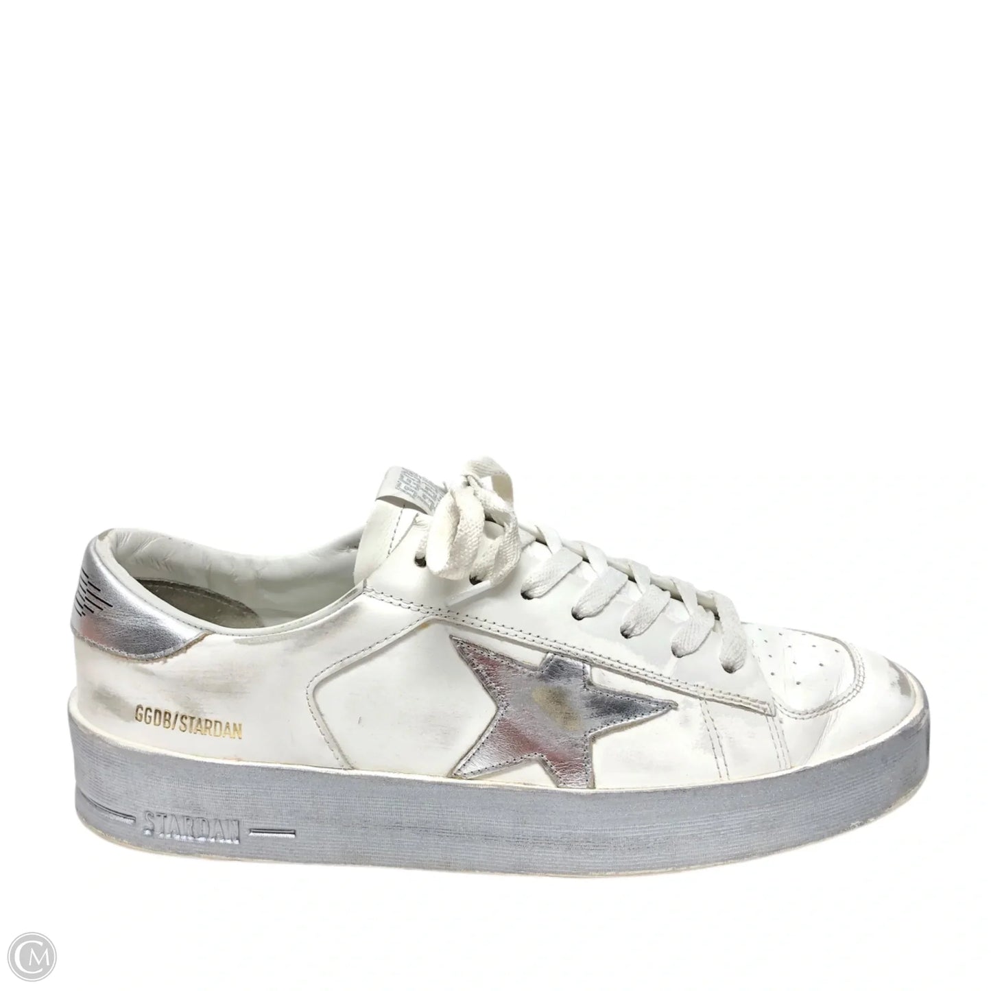 Shoes Luxury Designer By Golden Goose In Silver & White, Size: 10.5