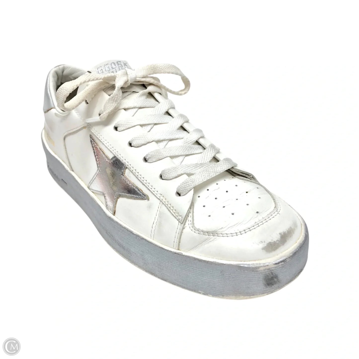 Shoes Luxury Designer By Golden Goose In Silver & White, Size: 10.5