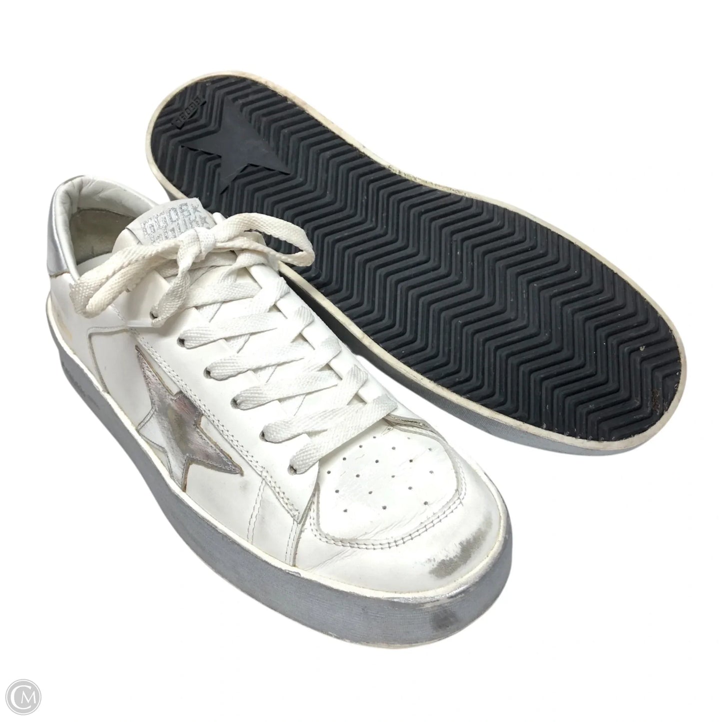 Shoes Luxury Designer By Golden Goose In Silver & White, Size: 10.5