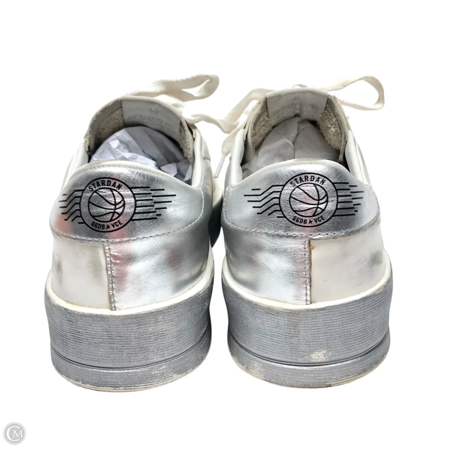 Shoes Luxury Designer By Golden Goose In Silver & White, Size: 10.5