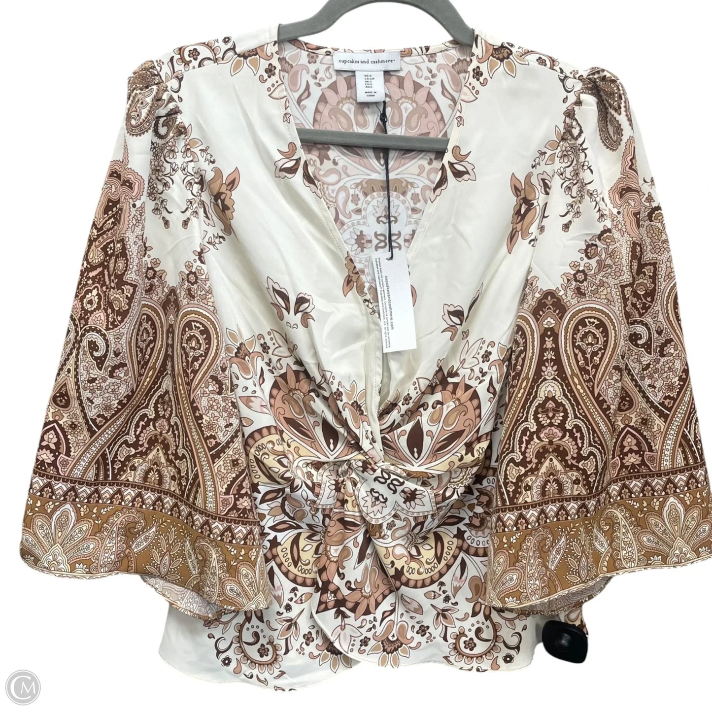 Blouse 3/4 Sleeve By Cupcakes And Cashmere In Brown & Cream, Size: S