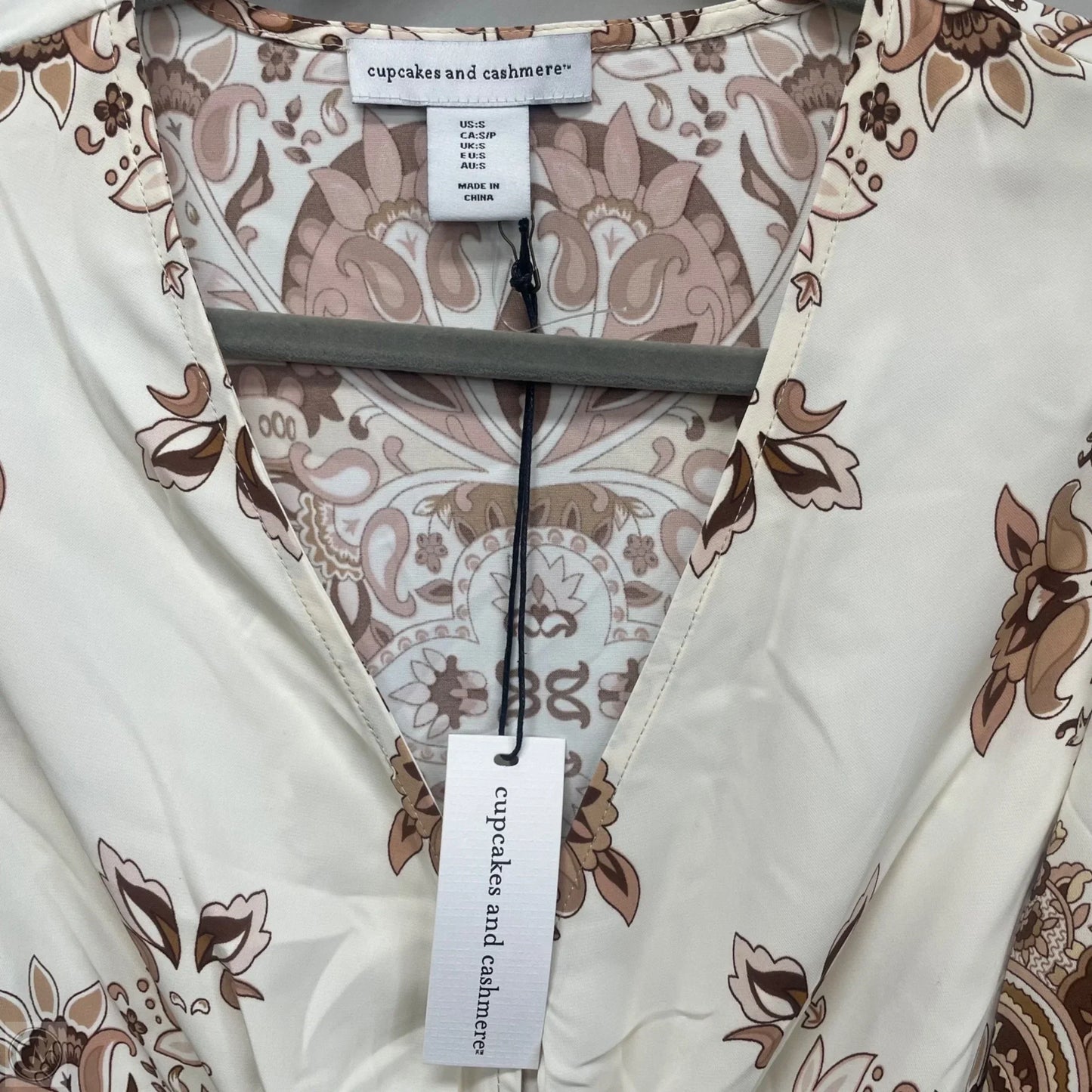 Blouse 3/4 Sleeve By Cupcakes And Cashmere In Brown & Cream, Size: S