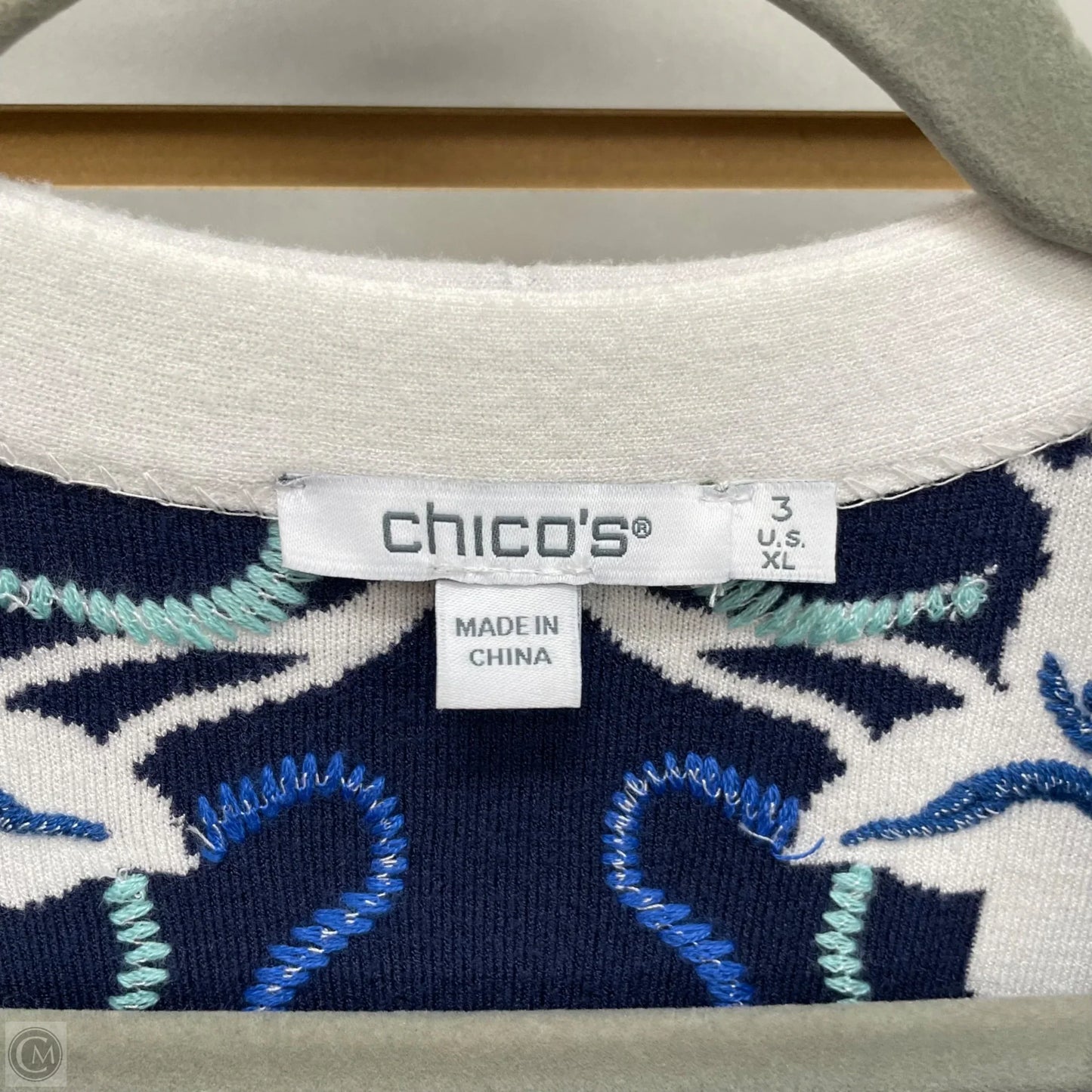 Sweater Cardigan By Chicos In Blue & White, Size: Xl
