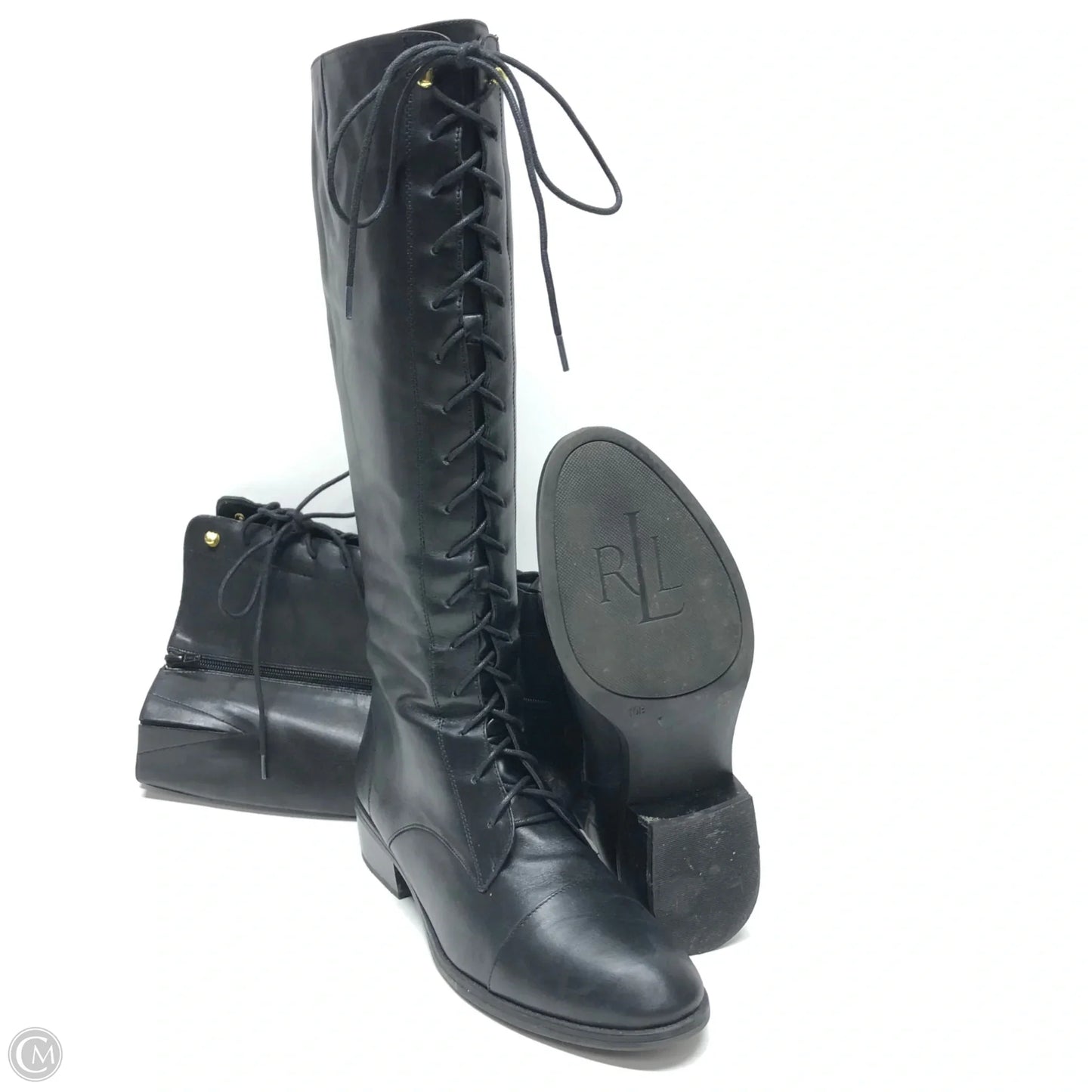 Boots Knee Heels By Lauren By Ralph Lauren In Black, Size: 10
