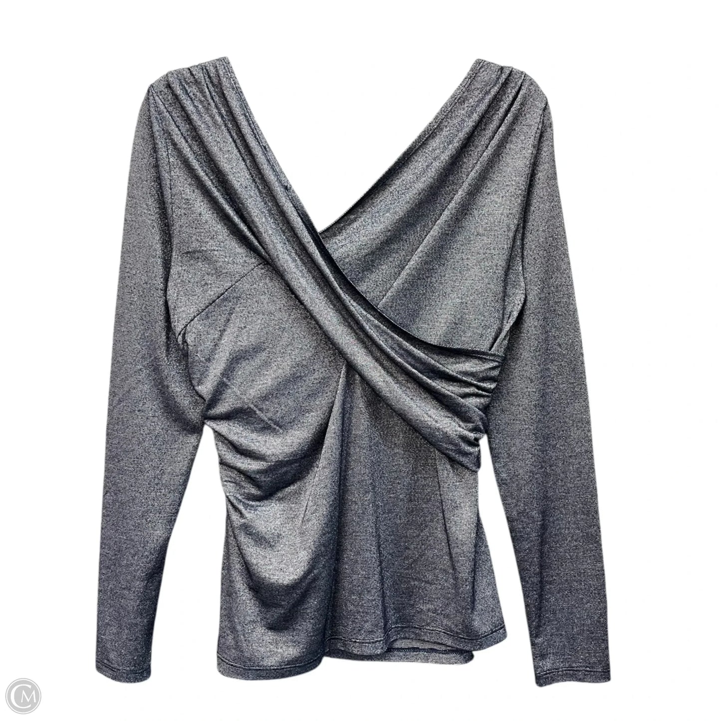 Top Long Sleeve By Donna Karan In Blue & Silver, Size: M