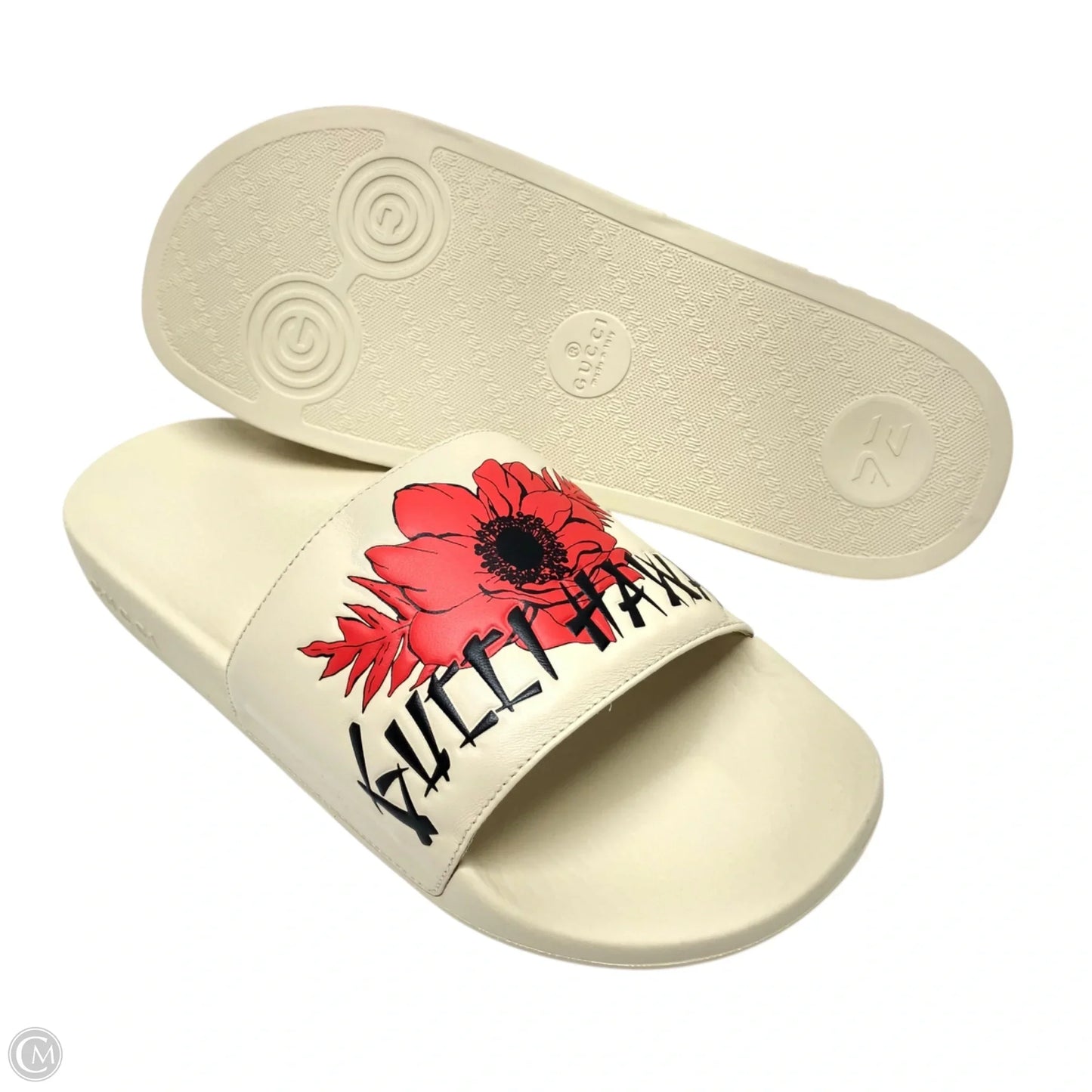 Sandals Luxury Designer By Gucci In Red & White, Size: 9.5