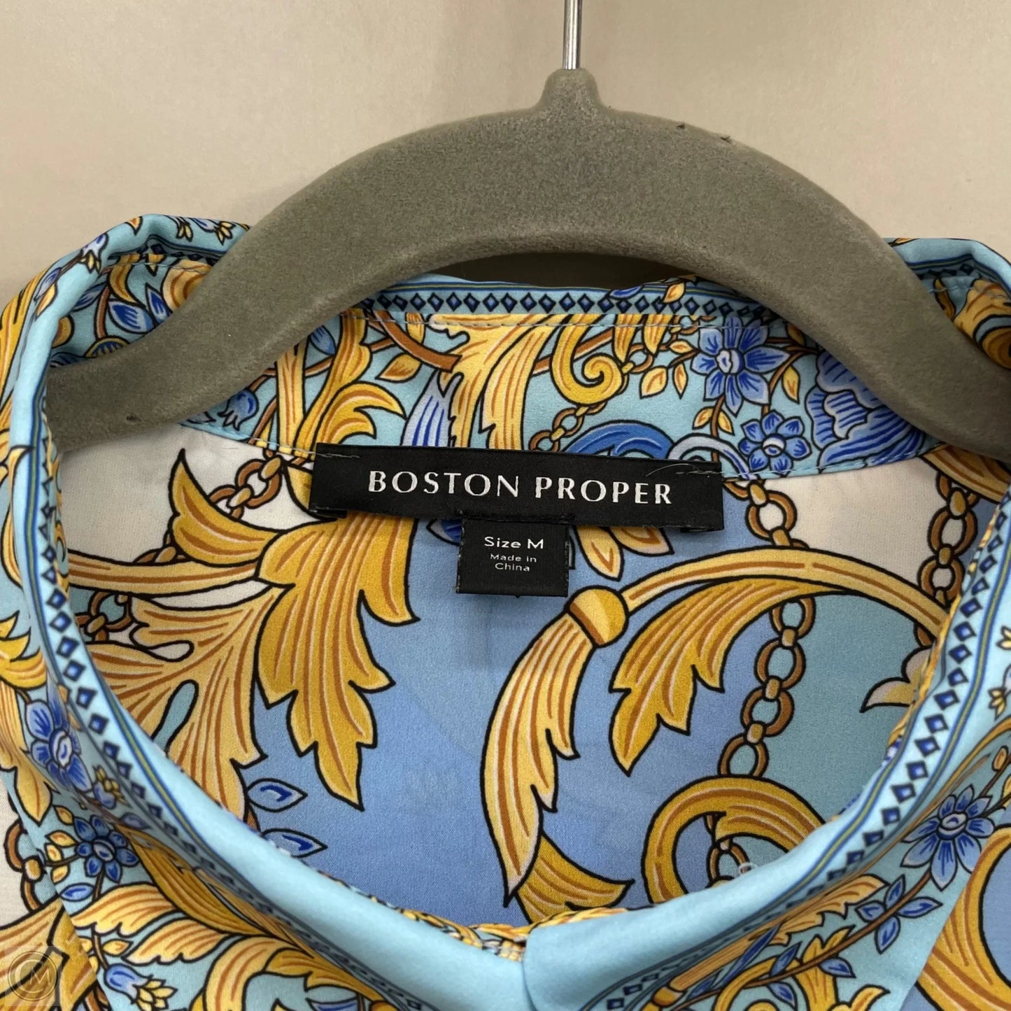 Top Long Sleeve By Boston Proper In Blue & Yellow, Size: M