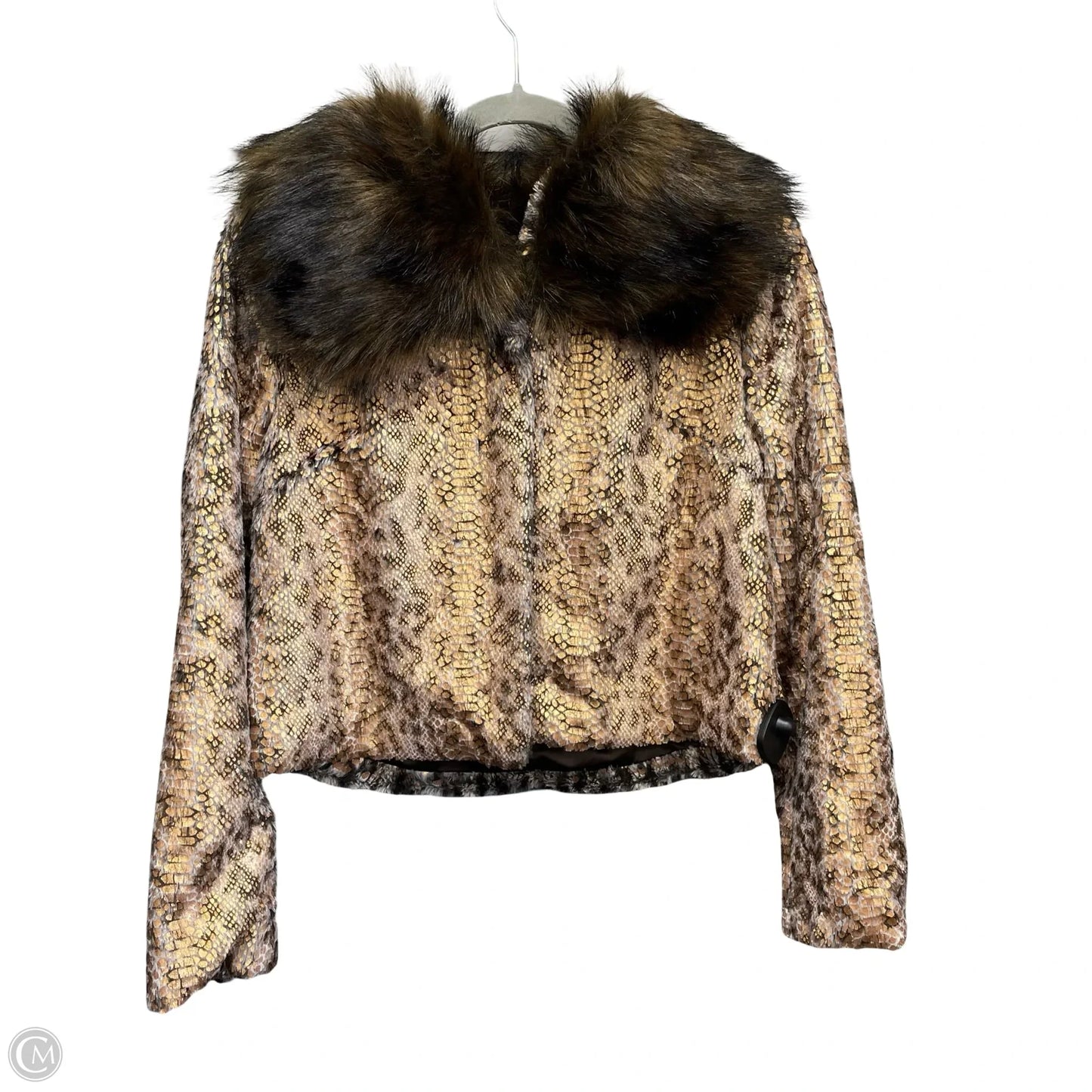 Jacket Faux Fur & Sherpa By Anthropologie In Brown & Gold, Size: M