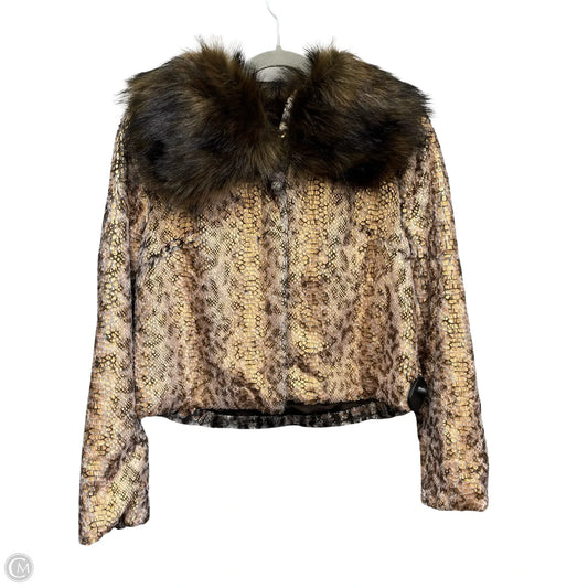 Jacket Faux Fur & Sherpa By Anthropologie In Brown & Gold, Size: M