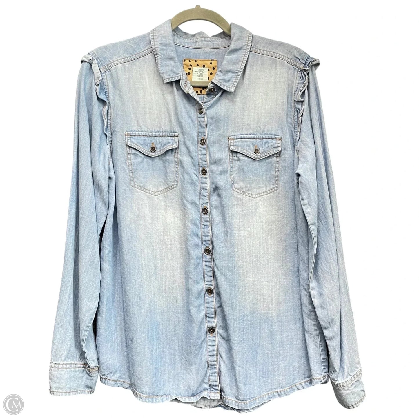 Top Long Sleeve By Good Hart In Blue Denim, Size: Osfm