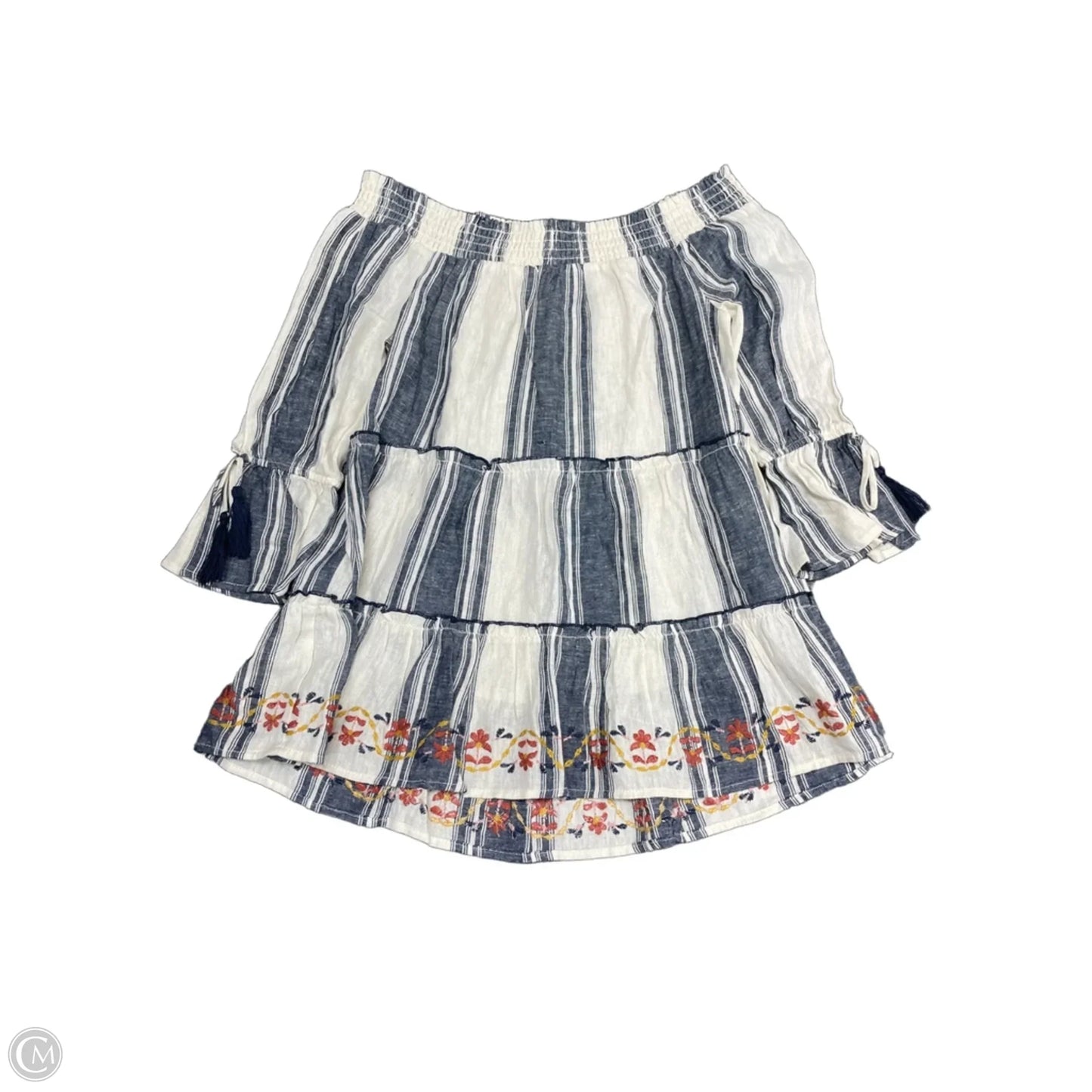 Top Long Sleeve By Knox Rose In Blue & Cream, Size: S