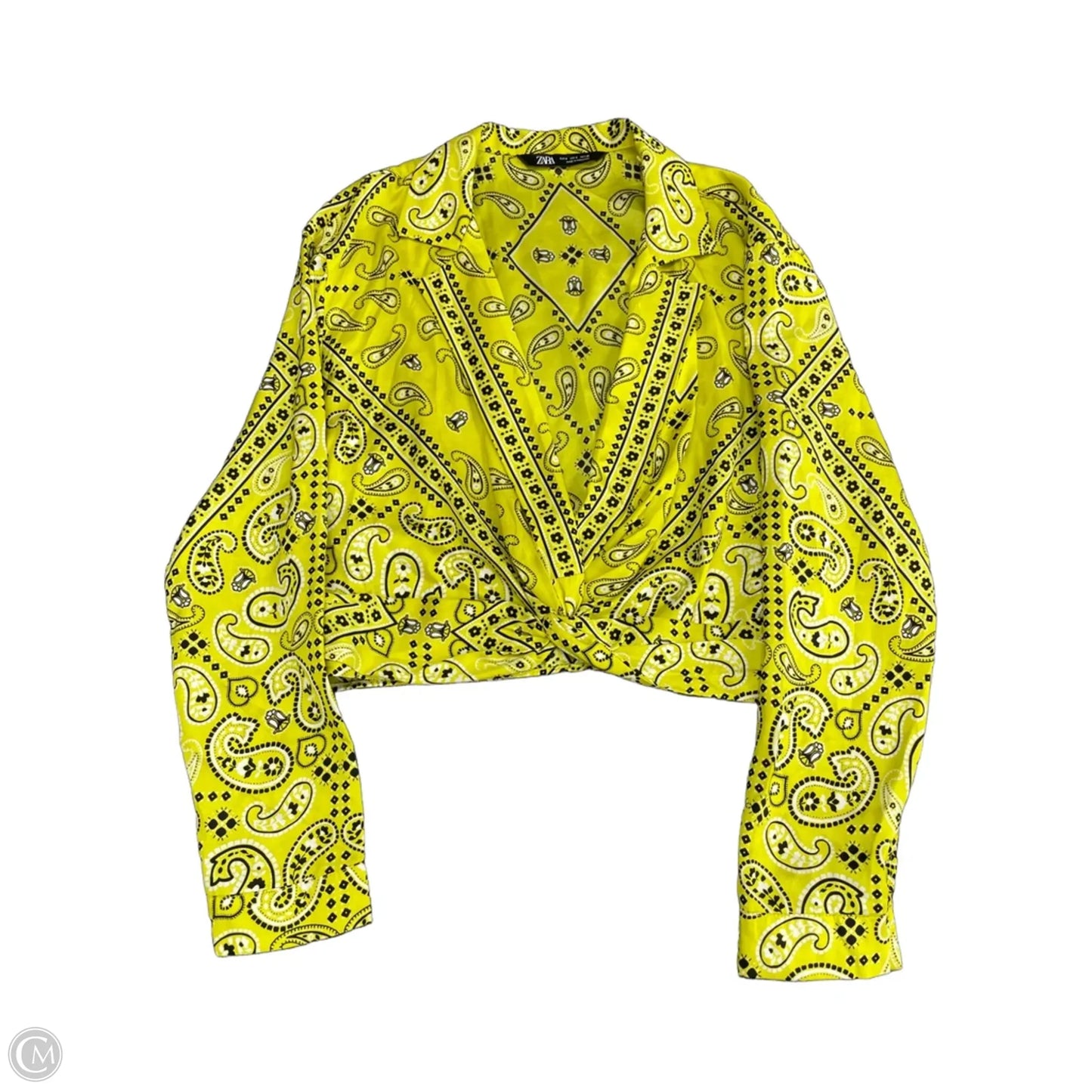 Blouse Long Sleeve By Zara In Black & Yellow, Size: S